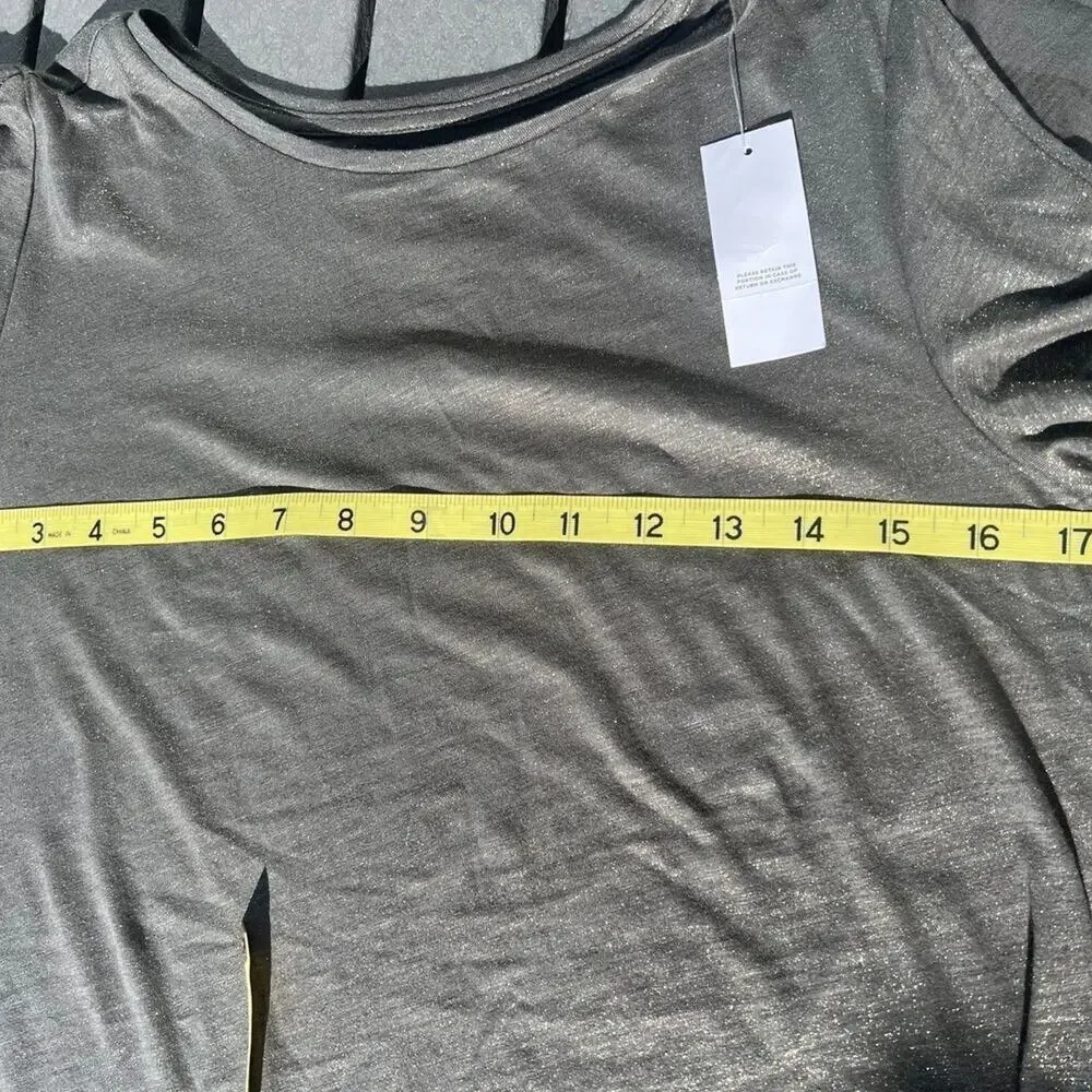 Loft, green shimmer, vintage soft, short sleeve, rounded neckline, women's XS